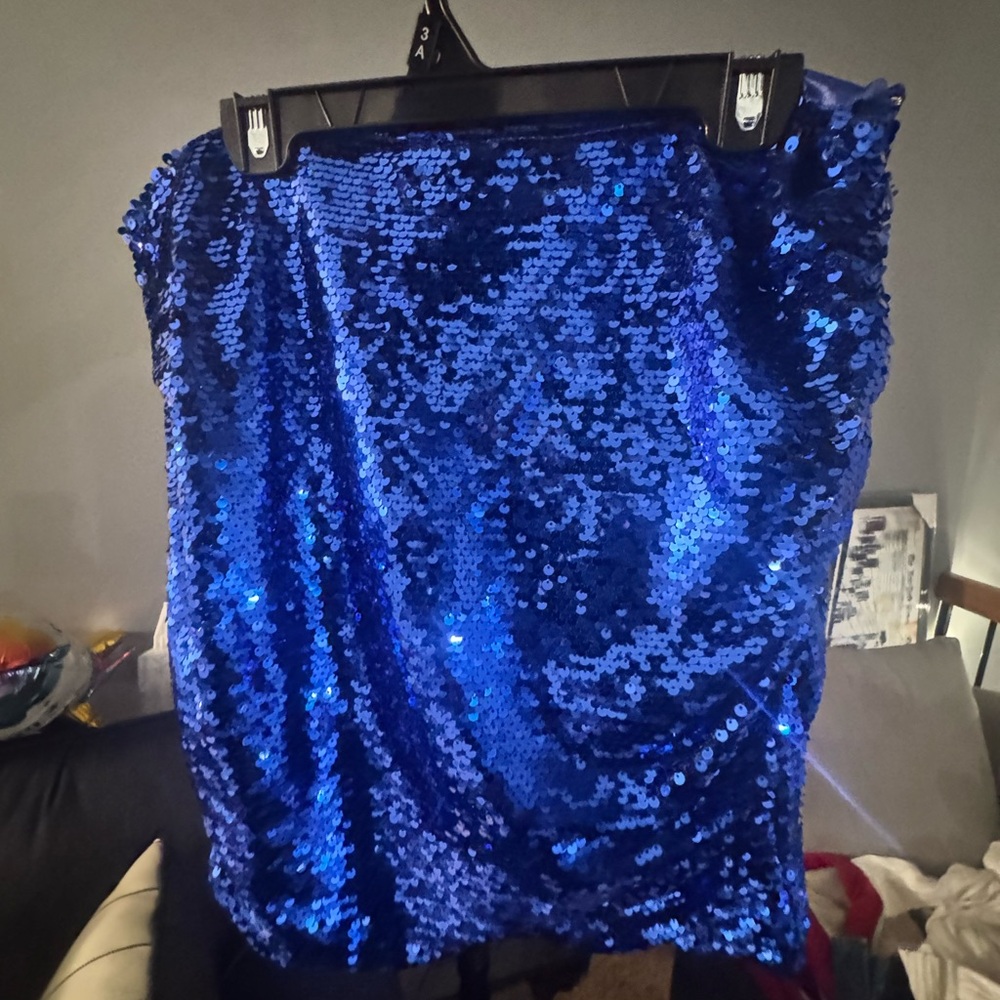 Blue Sequin Mini Skirt